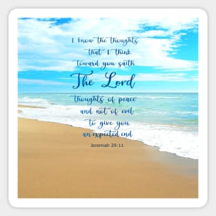 Jeremiah 29:11, Gods Plan of Peace and Hope -  Bible Verse Scripture with Beach Scene of sand waves and sky Sticker